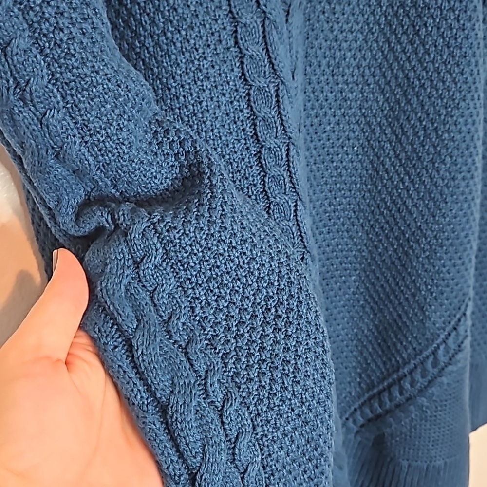 A.N.A Aqua Blue Cold Shoulder Cable Knit Sweater Large - Picture 3 of 6